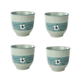 4Pcs Japanese Style Flower Ceramic Teacups Small Straight Wine Cups 150ML