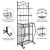 5-Tier Metal Kitchen Bakers Rack ;  Microwave Storage Rack Oven Stand with Wine Storage Organizer Workstation Black (25" x 16" x 68")