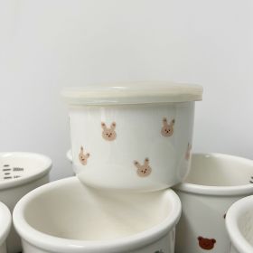 Children's Tableware Ceramic Bowl Fresh-keeping Sealing Band Scale (Option: White & Allover Printed Rabbit)